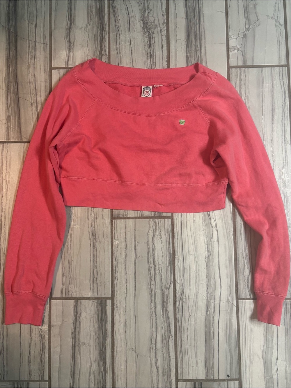 Aeropostale Coral Pink Long-Sleeve Cropped Sweatshirt